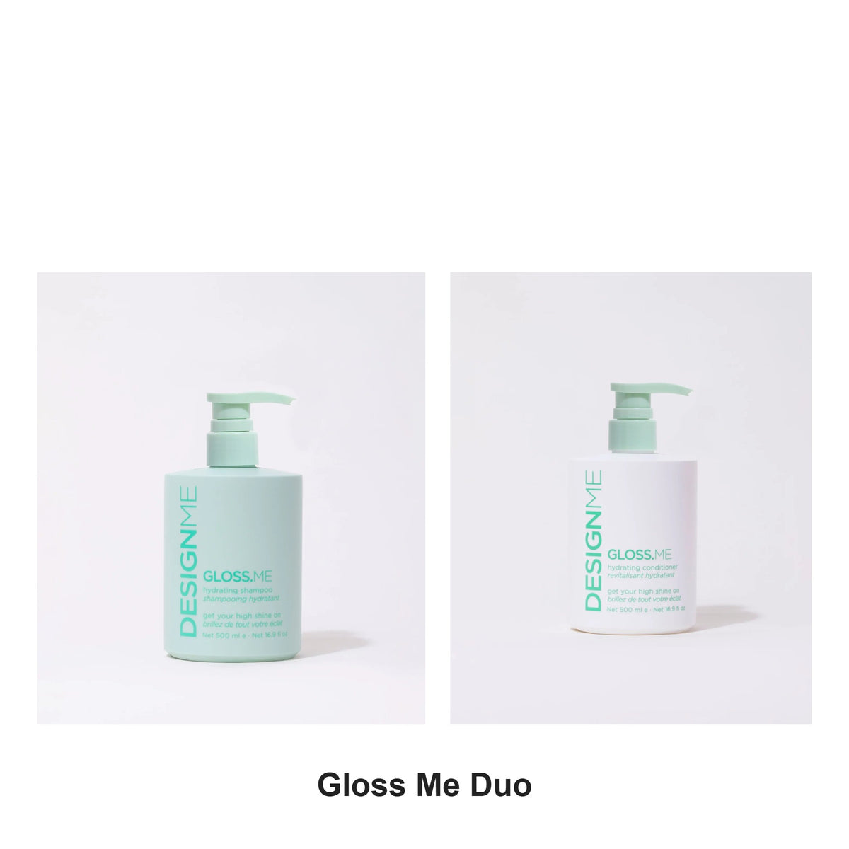 DesignMe - Gloss Me Hydrating Shampoo & Conditioner Duo 500ml Bundle – bundle contents: Gloss Me Hydrating Shampoo 500ml, Gloss Me Hydrating Conditioner 500ml