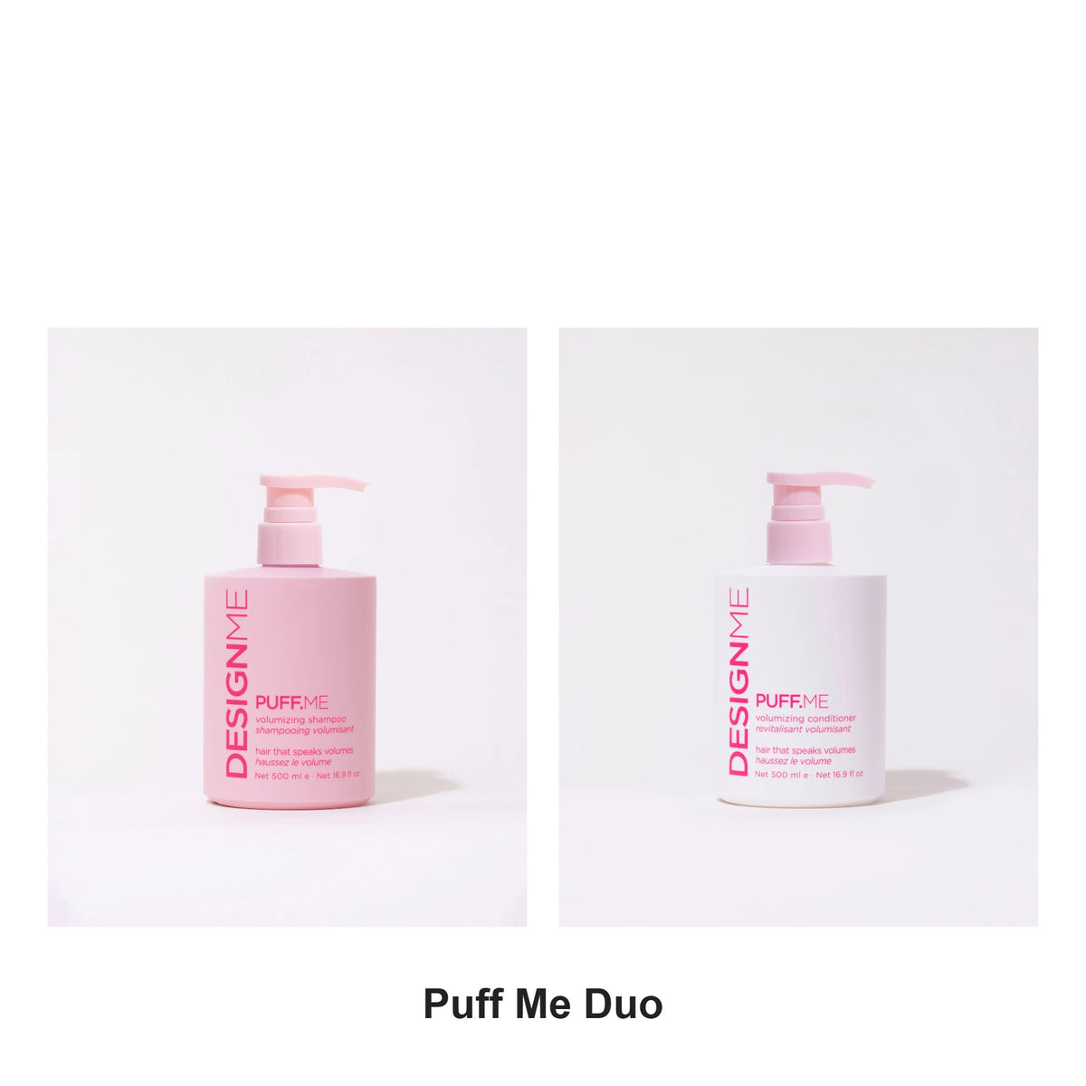 DesignMe - Puff Me Volumizing Shampoo & Conditioner Duo 500ml Bundle – bundle contents: Puff Me Volumizing Shampoo 500ml, Puff Me Volumizing Conditioner 500ml