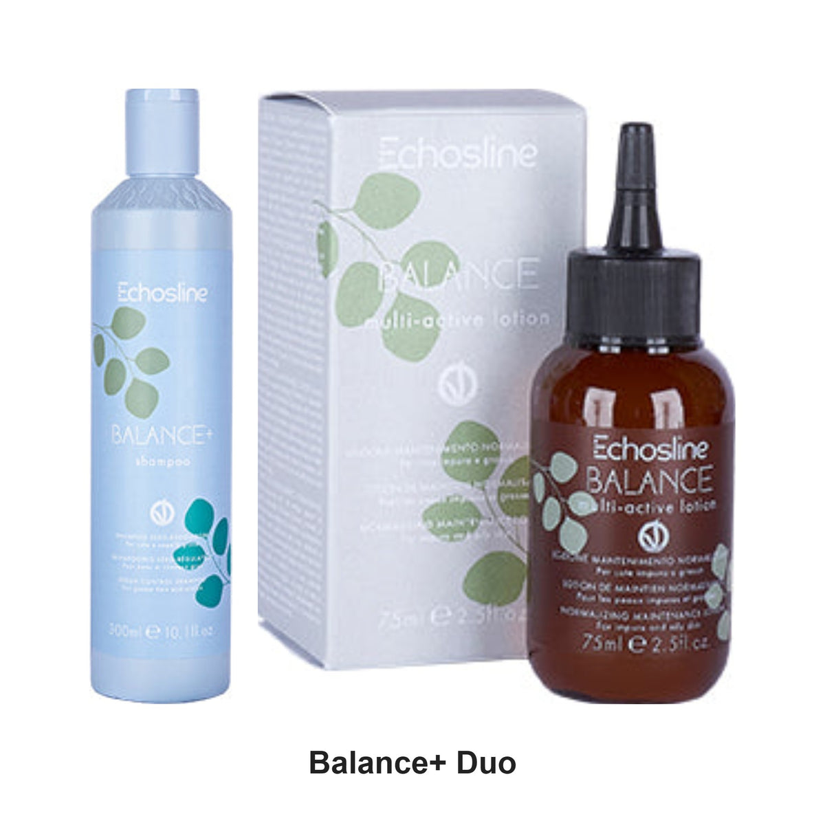 Echosline - Balance+ Sebum Control Shampoo & Multi-Active Lotion Duo Bundle – bundle contents: Balance+ Sebum Control Shampoo 300ml, Balance Multi-Active Lotion 75ml