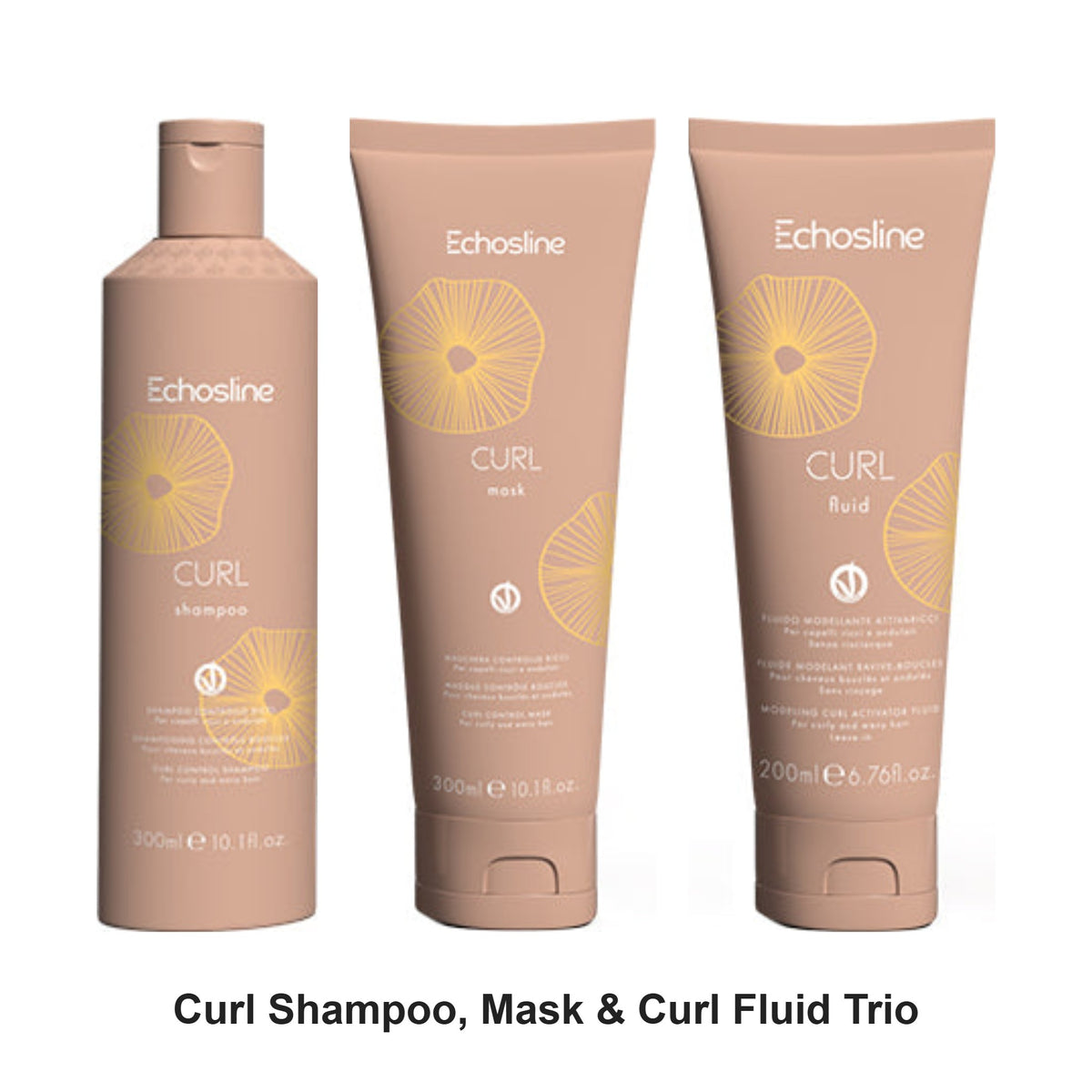 Echosline - Curl Shampoo, Mask & Curl Fluid Trio Bundle – bundle contents: Curl Shampoo 300ml, Curl Mask 300ml, Curl Fluid 200ml