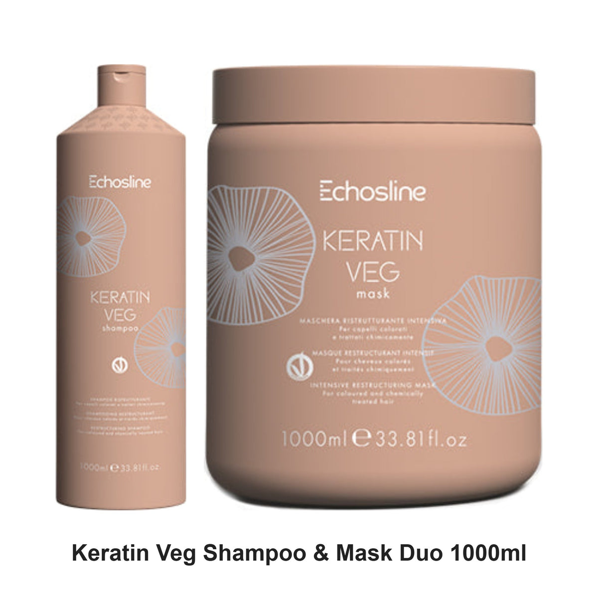 Echosline - Keratin Veg Shampoo & Mask Duo 1000ml Bundle – bundle contents: Keratin Veg Shampoo 1000ml, Keratin Veg Mask 1000ml