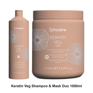 Echosline - Keratin Veg Shampoo & Mask Duo 1000ml Bundle – bundle contents: Keratin Veg Shampoo 1000ml, Keratin Veg Mask 1000ml