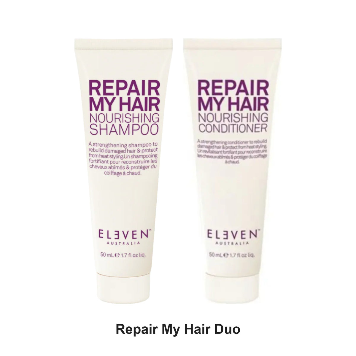 Eleven Australia - Repair My Hair Shampoo & Conditioner Travel Duo Bundle – bundle contents: Repair My Hair Nourishing Shampoo Travel 50ml, Repair My Hair Nourishing Conditioner Travel 50ml