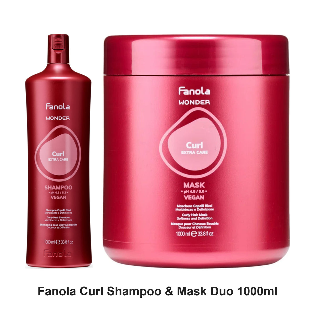 Fanola - Curl Shampoo & Mask Duo 1000ml Bundle – bundle contents: Curl Shampoo 1000ml, Curl Mask 1000ml