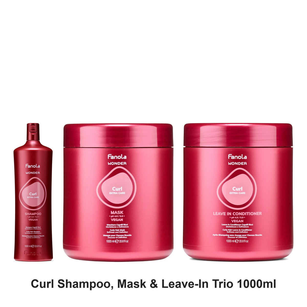 Fanola - Curl Shampoo, Mask & Leave-In Trio 1000ml Bundle – bundle contents: Curl Shampoo 1000ml, Curl Mask 1000ml, Curl Leave-In Conditioner 1000ml