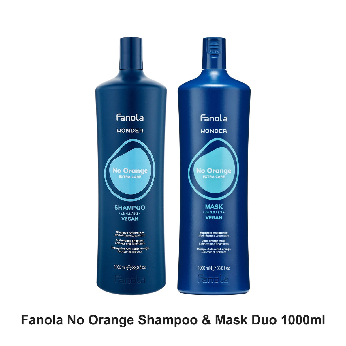 Fanola - No Orange Shampoo & Mask Duo 1000ml Bundle – bundle contents: No Orange Shampoo - Wonder 1000ml, No Orange Mask - Wonder 1000ml