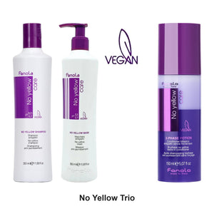 Fanola - No Yellow Shampoo, Mask & Bi-Phase Leave-In Trio Bundle – bundle contents: No Yellow Shampoo 350ml, No Yellow Mask 350ml, No Yellow Bi-Phase Leave-In Conditioner 150ml