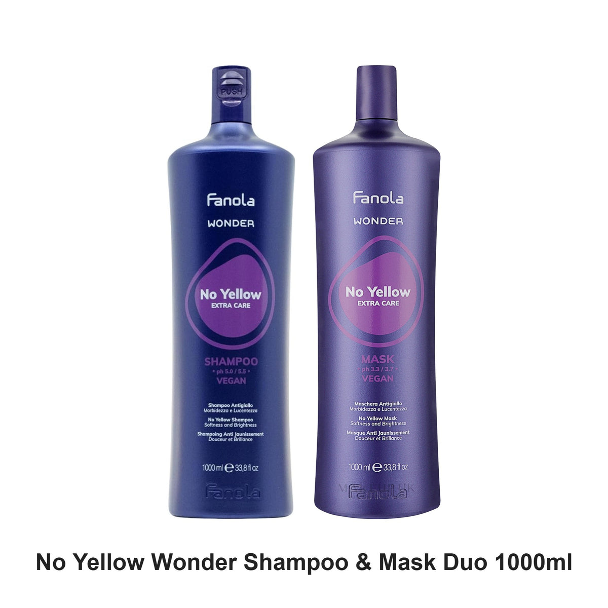 Fanola - No Yellow Wonder Shampoo & Mask Duo 1000ml Bundle – bundle contents: No Yellow Shampoo - Wonder 1000ml, No Yellow Mask - Wonder 1000ml