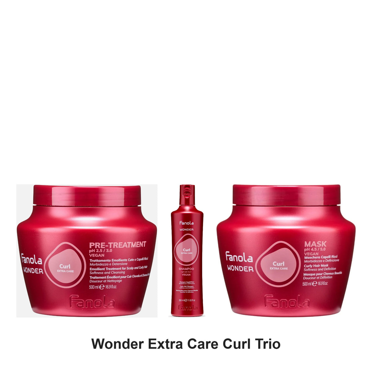 Fanola - Wonder Extra Care Curl Shampoo, Mask & Pre-Treatment Trio Bundle – bundle contents: Wonder Extra Care Curl Pre-Treatment 500ml, Wonder Extra Care Curl Shampoo 350ml, Wonder Extra Care Curl Mask 500ml