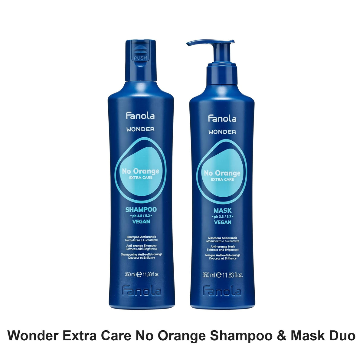 Fanola - Wonder Extra Care No Orange Shampoo & Mask Duo Bundle – bundle contents: Wonder Extra Care No Orange Shampoo 350ml, Wonder Extra Care No Orange Mask 350ml