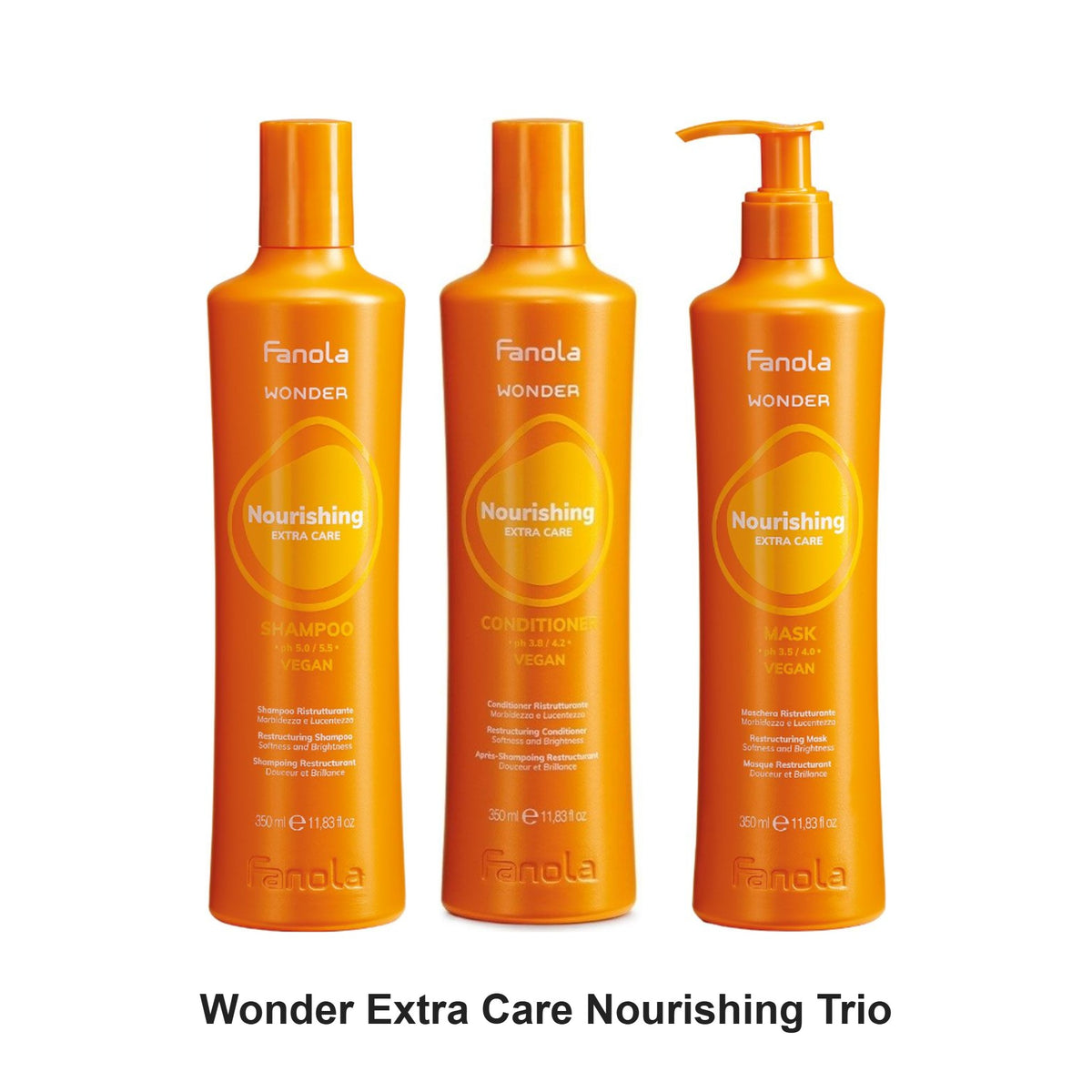 Fanola - Wonder Extra Care Nourishing Shampoo, Conditioner & Mask Trio Bundle – bundle contents: Wonder Extra Care Nourishing Shampoo 350ml, Wonder Extra Care Nourishing Conditioner 350ml, Wonder Extra Care Nourishing Mask 350ml