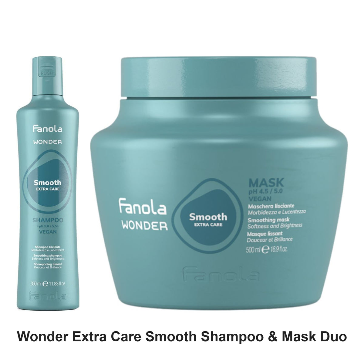 Fanola - Wonder Extra Care Smooth Shampoo & Mask Duo Bundle – bundle contents: Wonder Extra Care Smooth Shampoo 350ml, Wonder Extra Care Smooth Mask 500ml