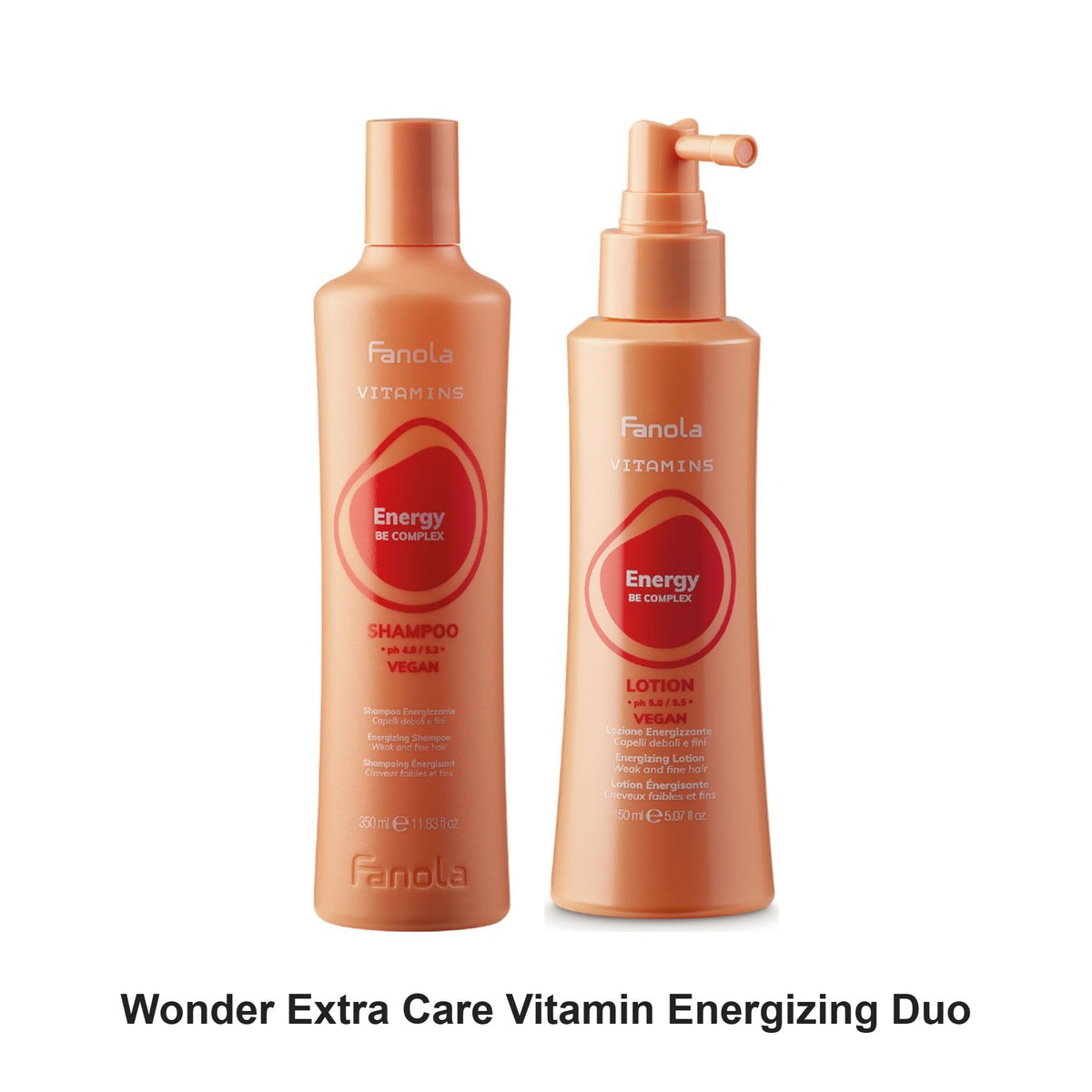Fanola - Wonder Extra Care Vitamin Energizing Shampoo & Lotion Duo Bundle – bundle contents: Wonder Extra Care Vitamin Energizing Shampoo 350ml, Wonder Extra Care Vitamin Energizing Lotion 150ml