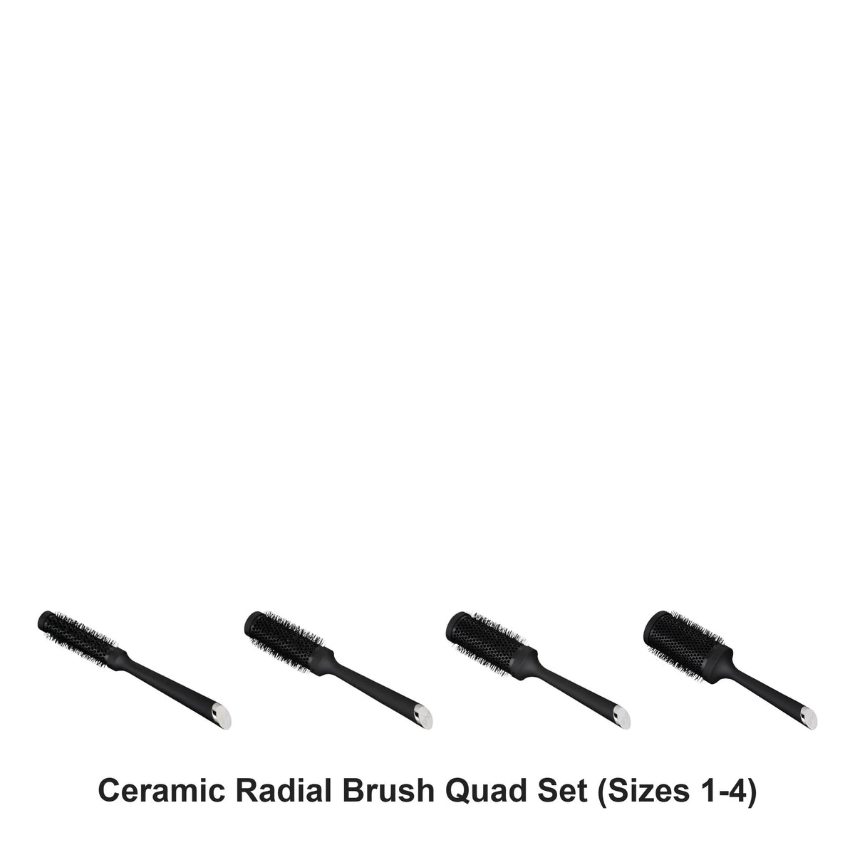 ghd - Ceramic Radial Brush Quad Set (Sizes 1-4) Bundle – bundle contents: Ceramic Radial Brush Size 1 25mm, Ceramic Radial Brush Size 2 35mm, Ceramic Radial Brush Size 3 45mm, Ceramic Radial Brush Size 4 55mm