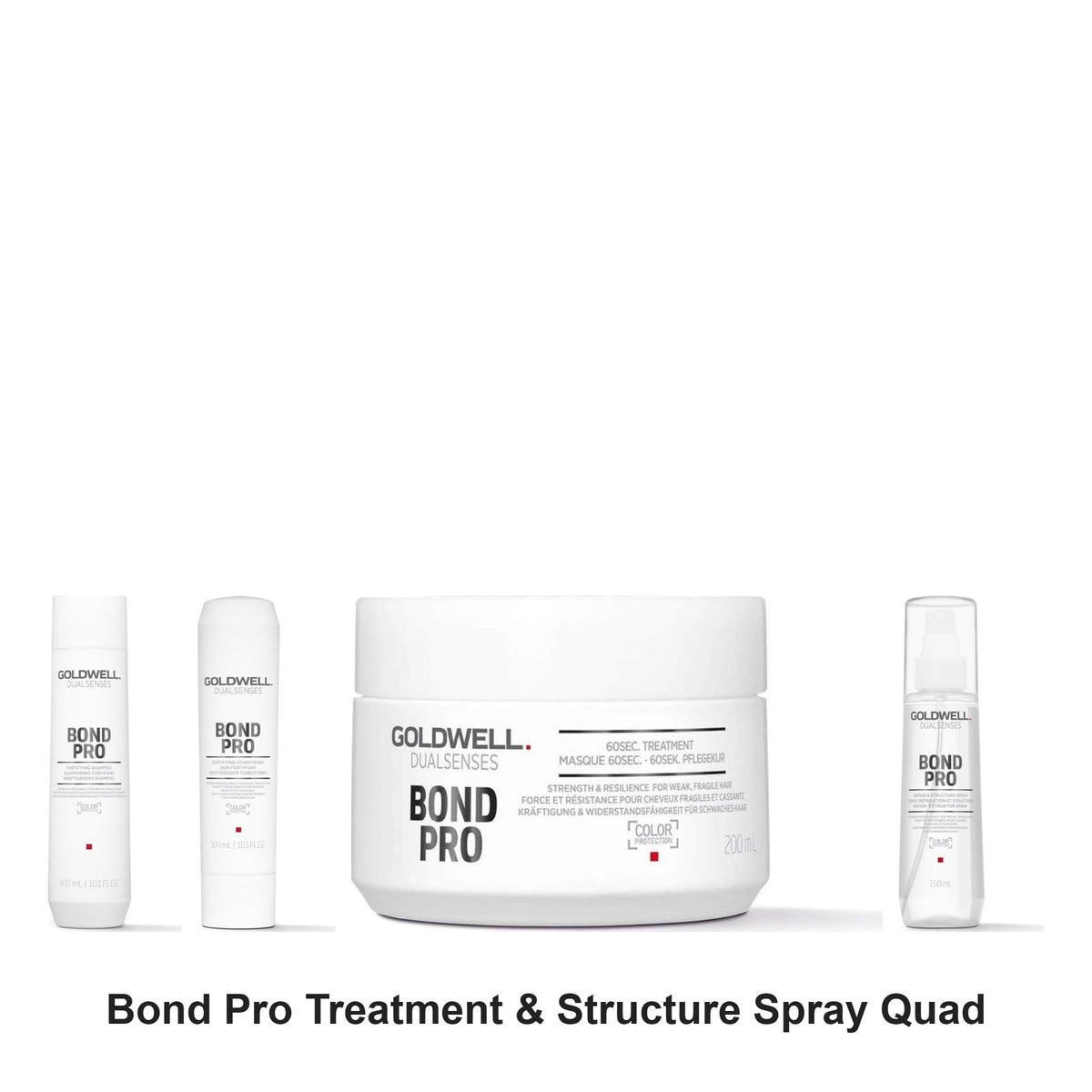 Goldwell - Bond Pro Shampoo, Conditioner, Treatment & Structure Spray Quad Bundle – bundle contents: Bond Pro Fortifying Shampoo 300ml, Bond Pro Fortifying Conditioner 300ml, Bond Pro 60Sec Treatment 200ml, Bond Pro Repair & Structure Spray 150ml