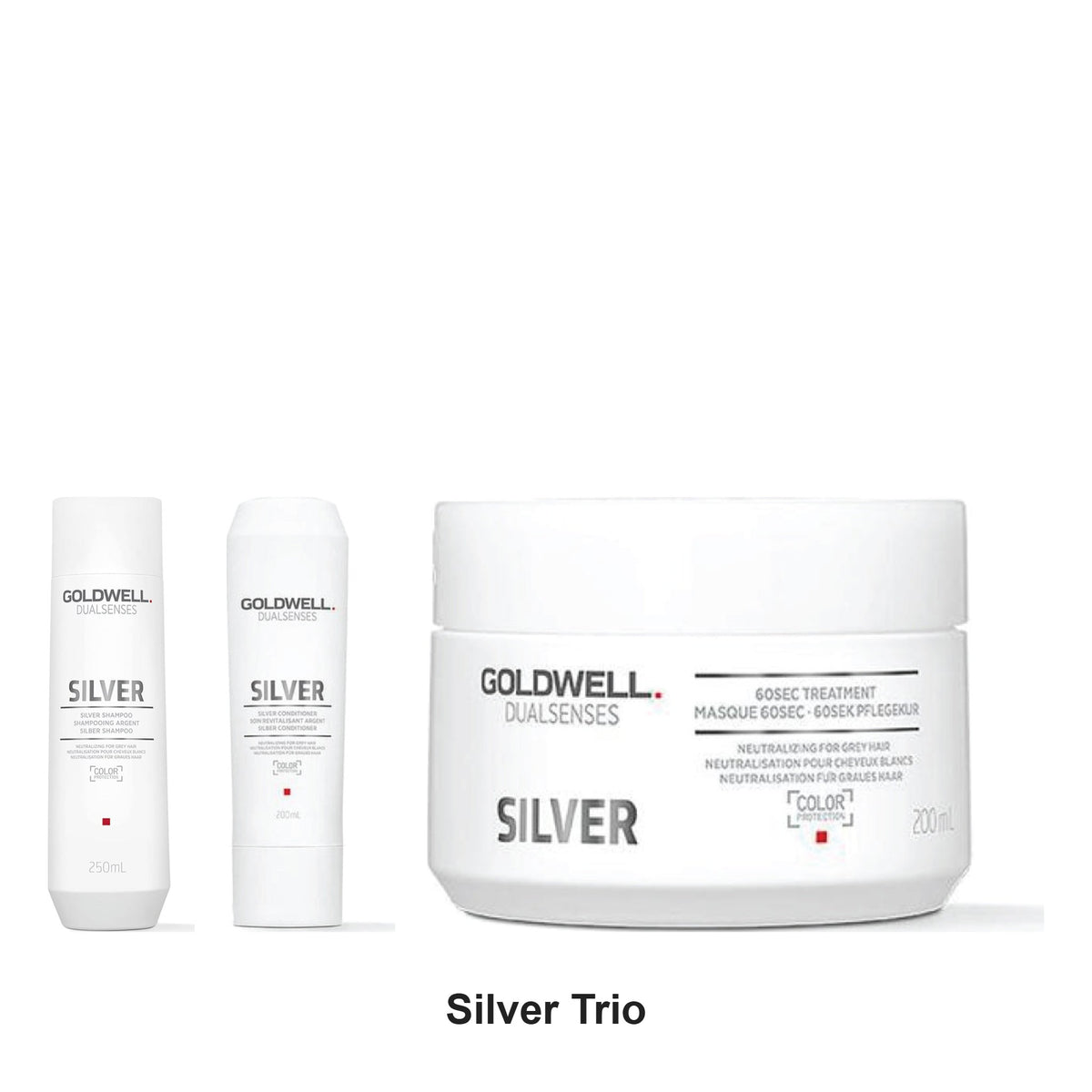 Goldwell - Silver Shampoo, Conditioner & 60sec Treatment Trio Bundle – bundle contents: Silver Shampoo 250ml, Silver Conditioner 300ml, Silver 60sec Treatment 200ml