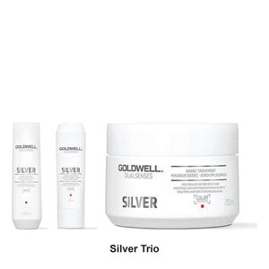 Goldwell - Silver Shampoo, Conditioner & 60sec Treatment Trio Bundle – bundle contents: Silver Shampoo 250ml, Silver Conditioner 300ml, Silver 60sec Treatment 200ml