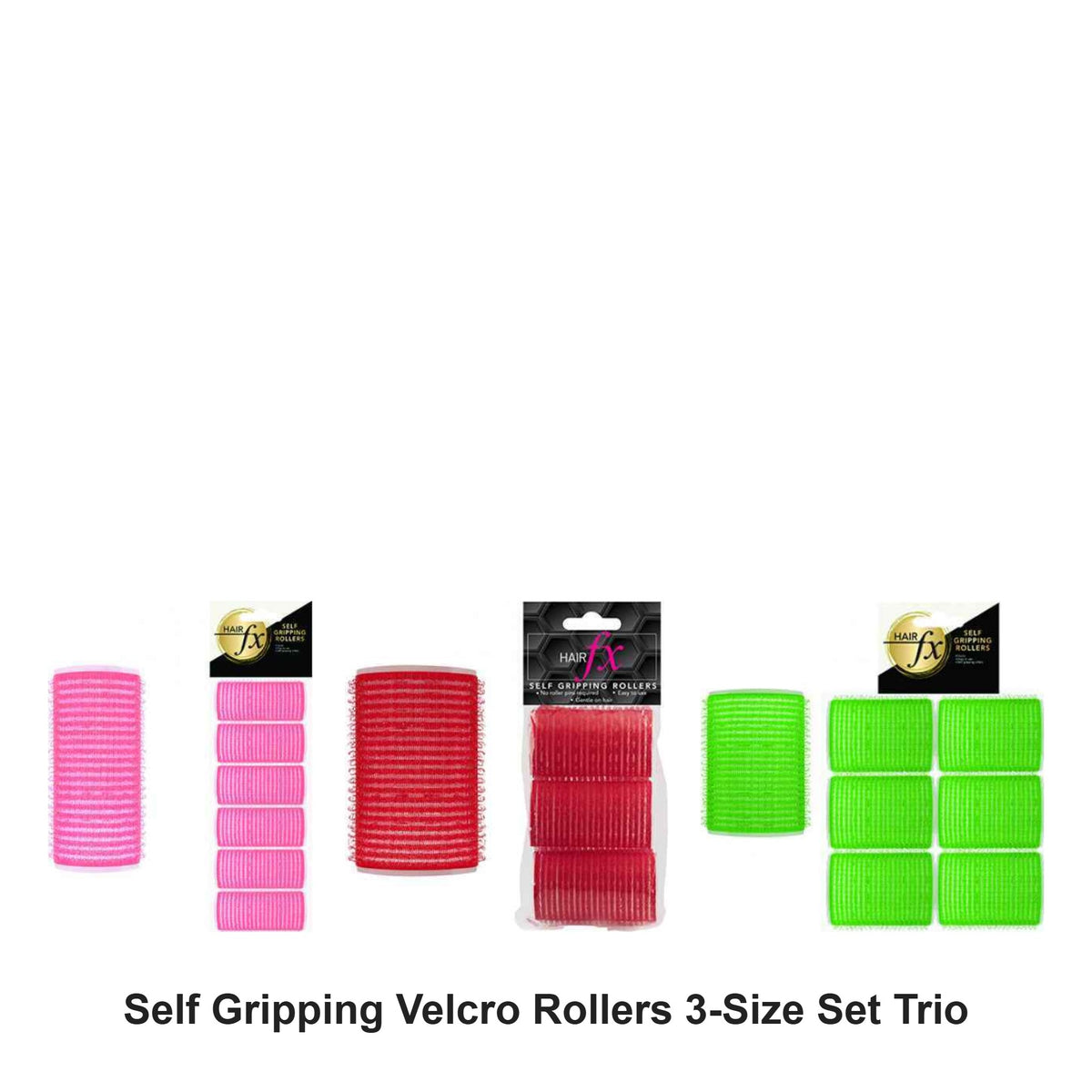 Hair FX - Self Gripping Velcro Rollers 3-Size Set Trio Bundle – bundle contents: Self Gripping Velcro Rollers 24mm x 6pc, Self Gripping Velcro Rollers 36mm x 6pc, Self Gripping Velcro Rollers 48mm x 6pc