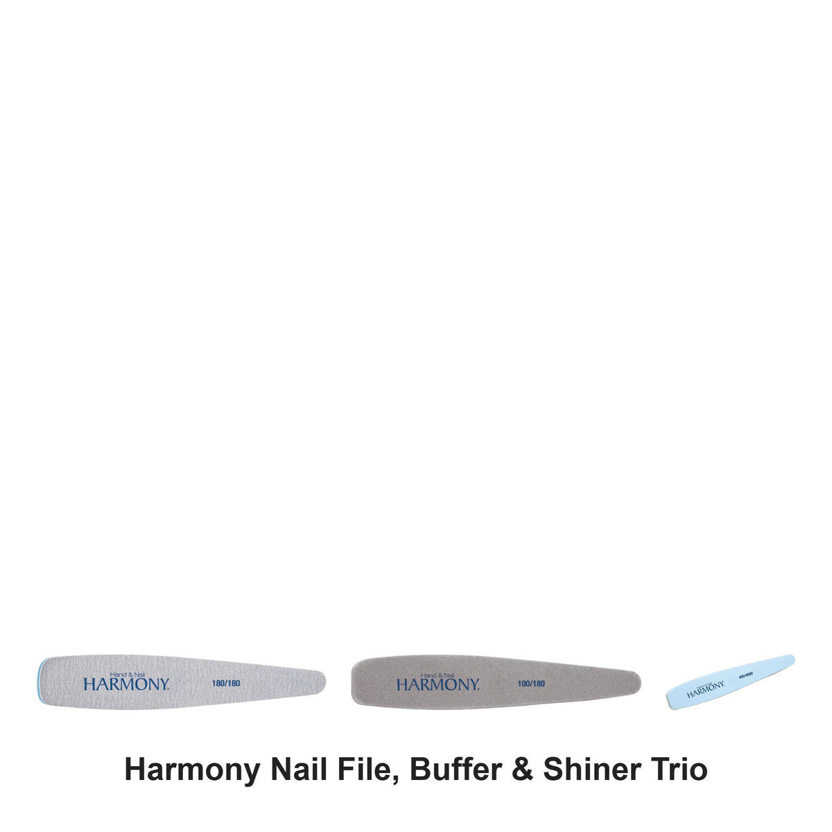Harmony - Nail File, Buffer & Shiner Trio Bundle – bundle contents: 180/180 Grit File, 100/180 Grit Buffer, 400/4000 Eco Shiner