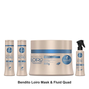 Haskell - Bendito Loiro Shampoo, Conditioner, Mask & Fluid Quad Bundle – bundle contents: Bendito Loiro (Blessed Blond) Shampoo 300ml, Bendito Loiro (Blessed Blond) Conditioner 300ml, Bendito Loiro (Blessed Blond) Mask 300g, Bendito Loiro (Blessed Blond) Fluid 120ml