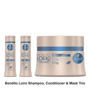 Haskell - Bendito Loiro Shampoo, Conditioner & Mask Trio Bundle – bundle contents: Bendito Loiro (Blessed Blond) Shampoo 300ml, Bendito Loiro (Blessed Blond) Conditioner 300ml, Bendito Loiro (Blessed Blond) Mask 300g
