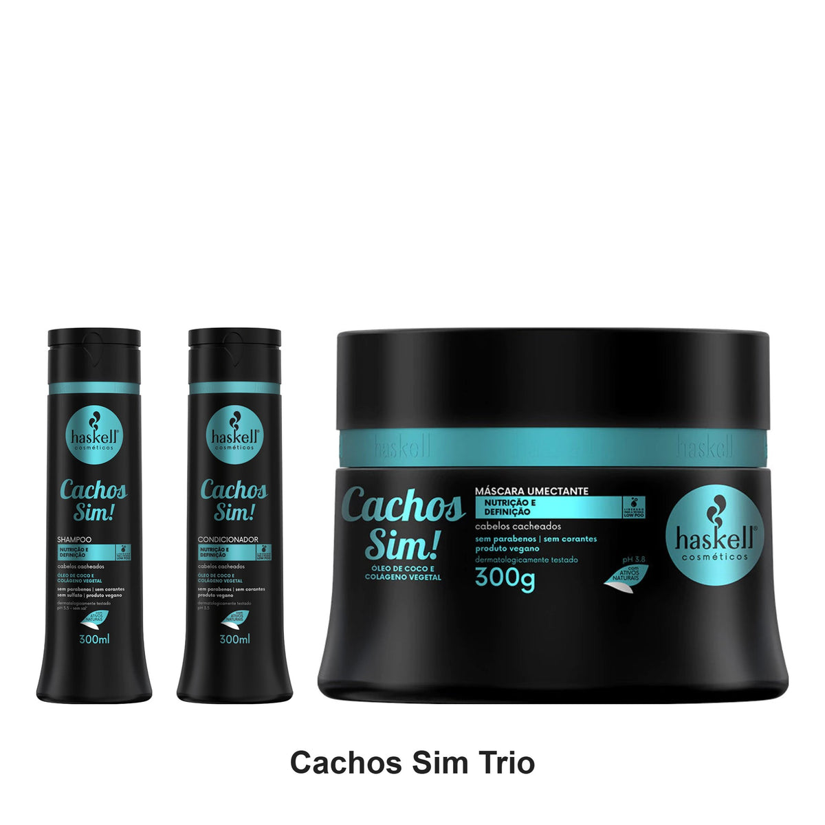 Haskell - Cachos Sim Curl Shampoo, Conditioner & Mask Trio Bundle – bundle contents: Cachos Sim (Curl Yes) Shampoo 300ml, Cachos Sim (Curl Yes) Conditioner 300ml, Cachos Sim (Curl Yes) Mask 300g