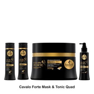Haskell - Cavalo Forte Shampoo, Conditioner, Mask & Tonic Quad Bundle – bundle contents: Cavalo Forte (Strong Horse) Shampoo 300ml, Cavalo Forte (Strong Horse) Conditioner 300ml, Cavalo Forte (Strong Horse) Mask 300g, Cavalo Forte (Strong Horse) Tonic 120ml