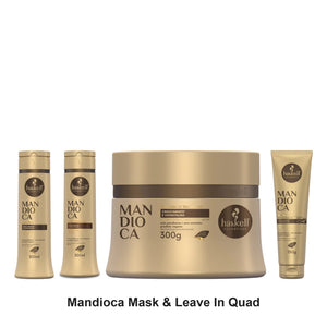 Haskell - Mandioca Shampoo, Conditioner, Mask & Leave In Quad Bundle – bundle contents: Mandioca (Cassava) Shampoo 300ml, Mandioca (Cassava) Conditioner 300ml, Mandioca (Cassava) Mask 300g, Mandioca (Cassava) Leave In 150g