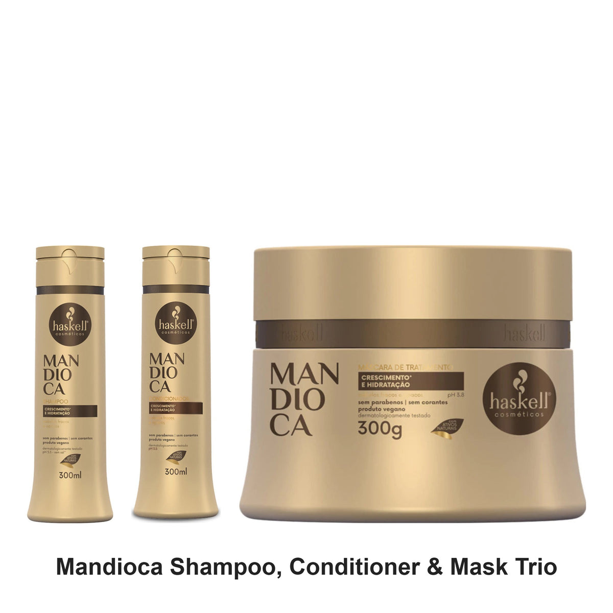 Haskell - Mandioca Shampoo, Conditioner & Mask Trio Bundle – bundle contents: Mandioca (Cassava) Shampoo 300ml, Mandioca (Cassava) Conditioner 300ml, Mandioca (Cassava) Mask 300g