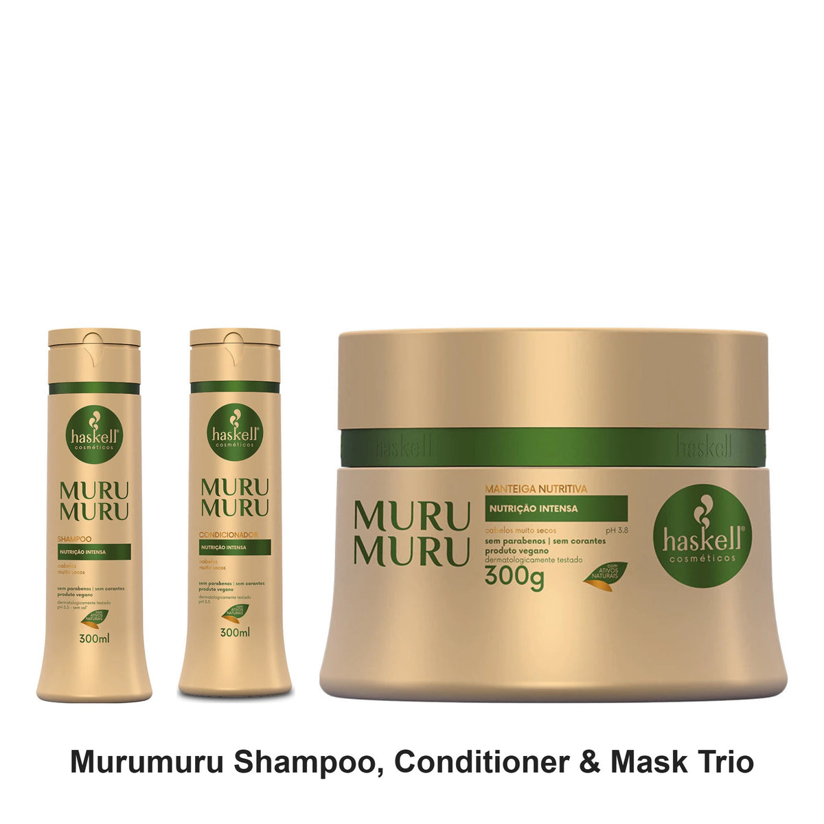Haskell - Murumuru Shampoo, Conditioner & Mask Trio Bundle – bundle contents: Murumuru Shampoo 300ml, Murumuru Conditioner 300ml, Murumuru Haskell Mask 300g