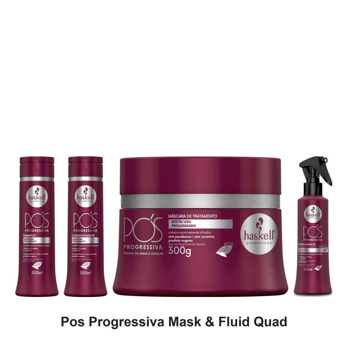 Haskell - Pos Progressiva Shampoo, Conditioner, Mask & Fluid Quad Bundle – bundle contents: Pos Progressiva (After Straightening) Shampoo 300ml, Pos Progressiva (After Straightening) Conditioner 300ml, Pos Progressiva (After Straightening) Mask 300g, Pos Progressiva (After Straightening) Fluid 120ml