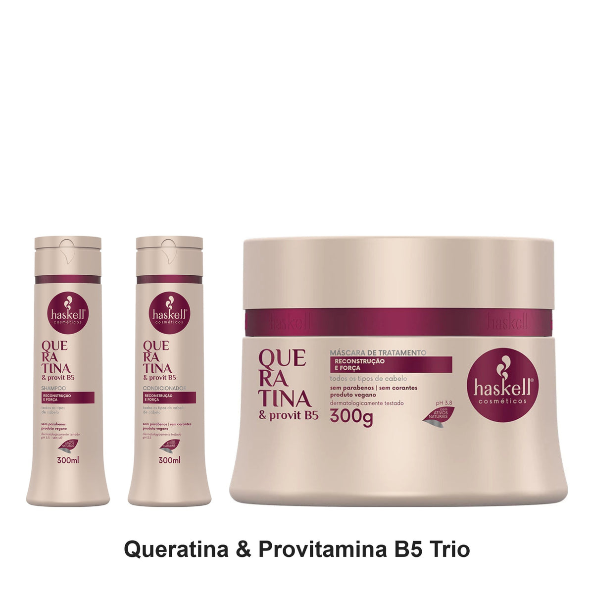 Haskell - Queratina & Provitamina B5 Shampoo, Conditioner & Mask Trio Bundle – bundle contents: Queratina & Provitamina B5 (Keratin & Provitamin B5) Shampoo 300ml, Queratina & Provitamina B5 (Keratin & Provitamin B5) Conditioner 300ml, Queratina & Provitamina B5 (Keratin & Provitamin B5) Mask 300g