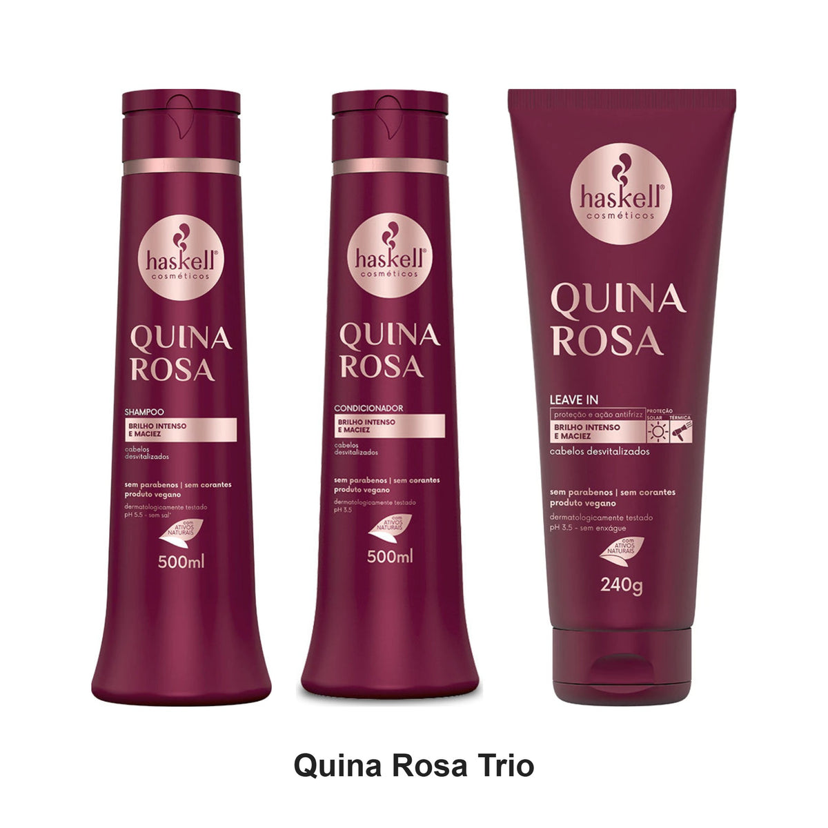 Haskell - Quina Rosa Shampoo, Conditioner & Leave In Trio Bundle – bundle contents: Quina Rosa (Pink Cinchona) Shampoo 500ml, Quina Rosa (Pink Cinchona) Conditioner 500ml, Quina Rosa (Pink Cinchona) Leave In 240g