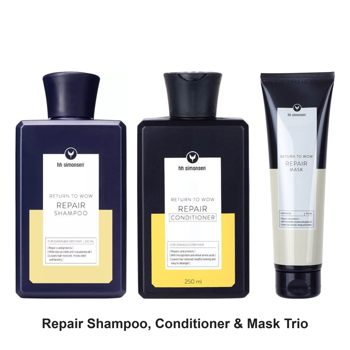HH Simonsen - Repair Shampoo, Conditioner & Mask Trio Bundle – bundle contents: Repair Shampoo 250ml, Repair Conditioner 250ml, Repair Mask 150ml