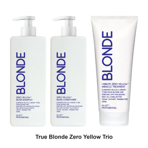 Hi Lift - True Blonde Zero Yellow Shampoo, Conditioner & 1 Min Treatment Trio Bundle – bundle contents: True Blonde Zero Yellow Shampoo 350ml, True Blonde Zero Yellow Conditioner 350ml, Blonde 1 min Zero Yellow Miracle Treatment 200ml