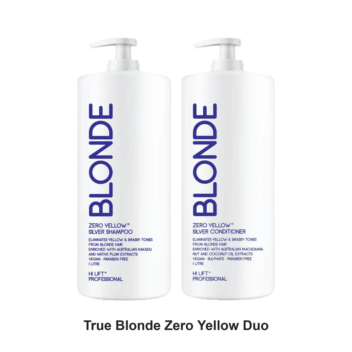 Hi Lift - True Blonde Zero Yellow Shampoo & Conditioner Duo 1000ml Bundle – bundle contents: True Blonde Zero Yellow Shampoo 1000ml, True Blonde Zero Yellow Conditioner 1000ml