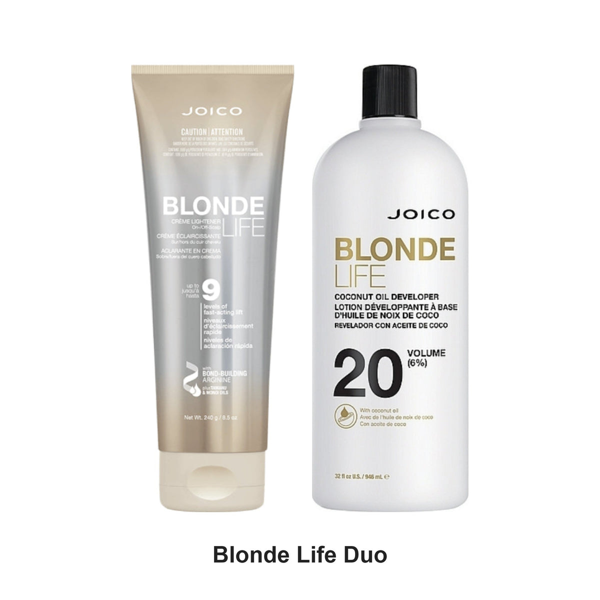 Joico - Blonde Life Creme Lightener & 20 Vol Developer Duo Bundle – bundle contents: Blonde Life Creme Lightener 300g, Blonde Life Coconut Oil Developer 20 Vol (6%) 946ml