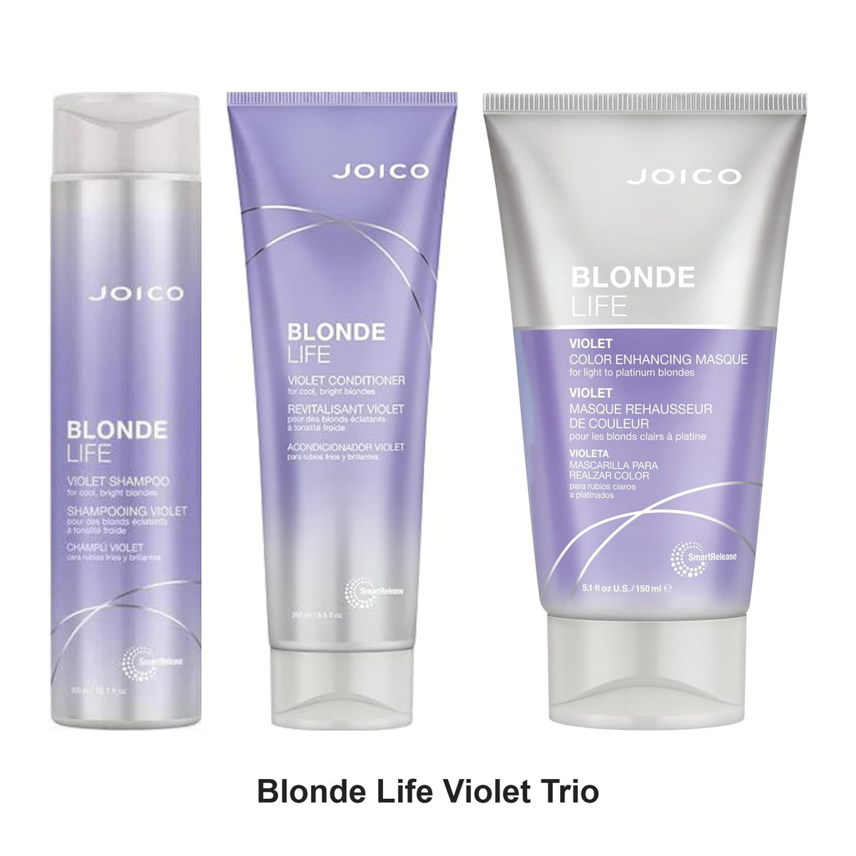 Joico - Blonde Life Violet Shampoo, Conditioner & Enhancing Masque Trio Bundle – bundle contents: Blonde Life Violet Shampoo 300ml, Blonde Life Violet Conditioner 250ml, Blonde Life Violet Enhancing Masque 150ml