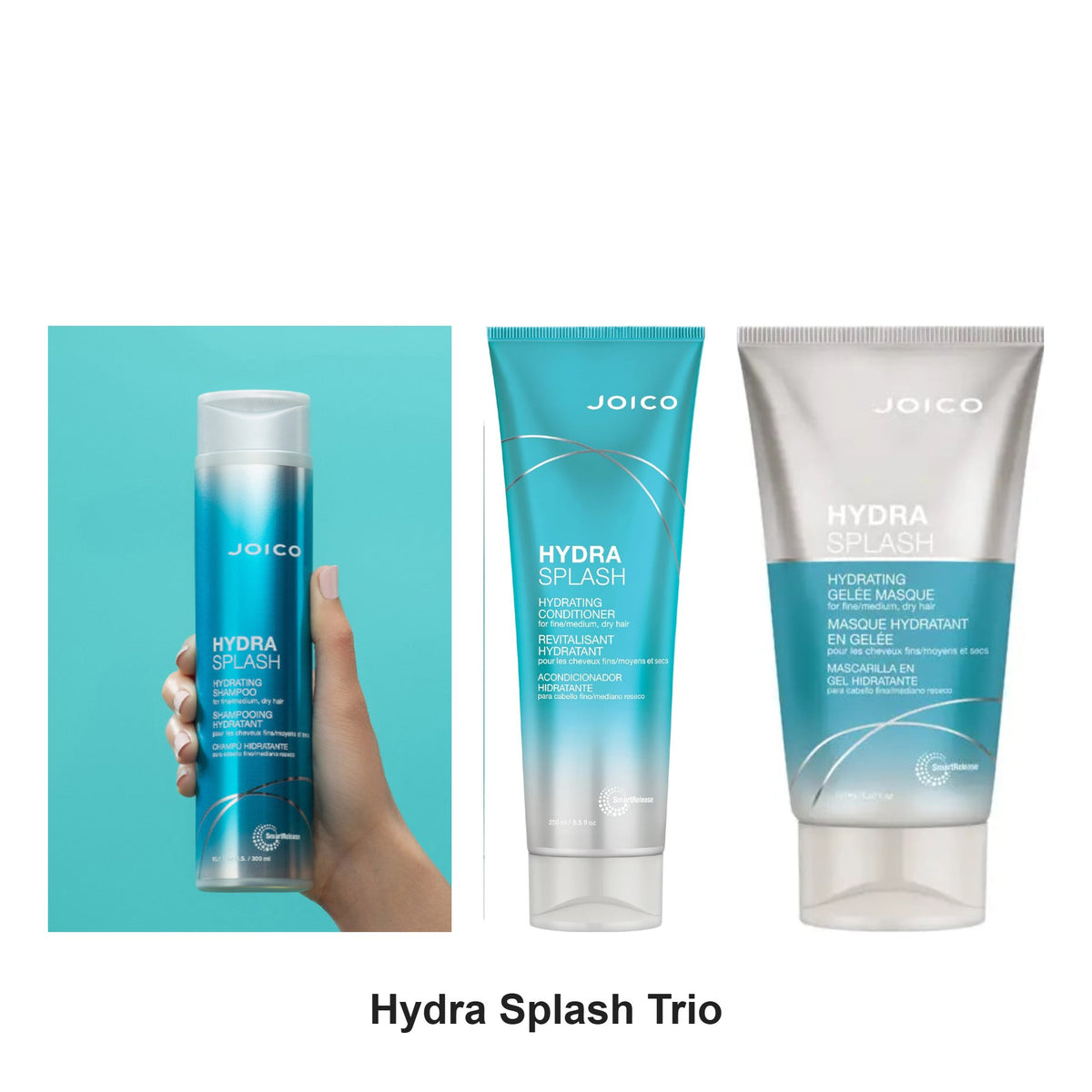 Joico - Hydra Splash Shampoo, Conditioner & Gelee Masque Trio Bundle – bundle contents: Hydra Splash Shampoo 300ml, Hydra Splash Hydrating Conditioner 250ml, Hydra Splash Gelee Masque 150ml
