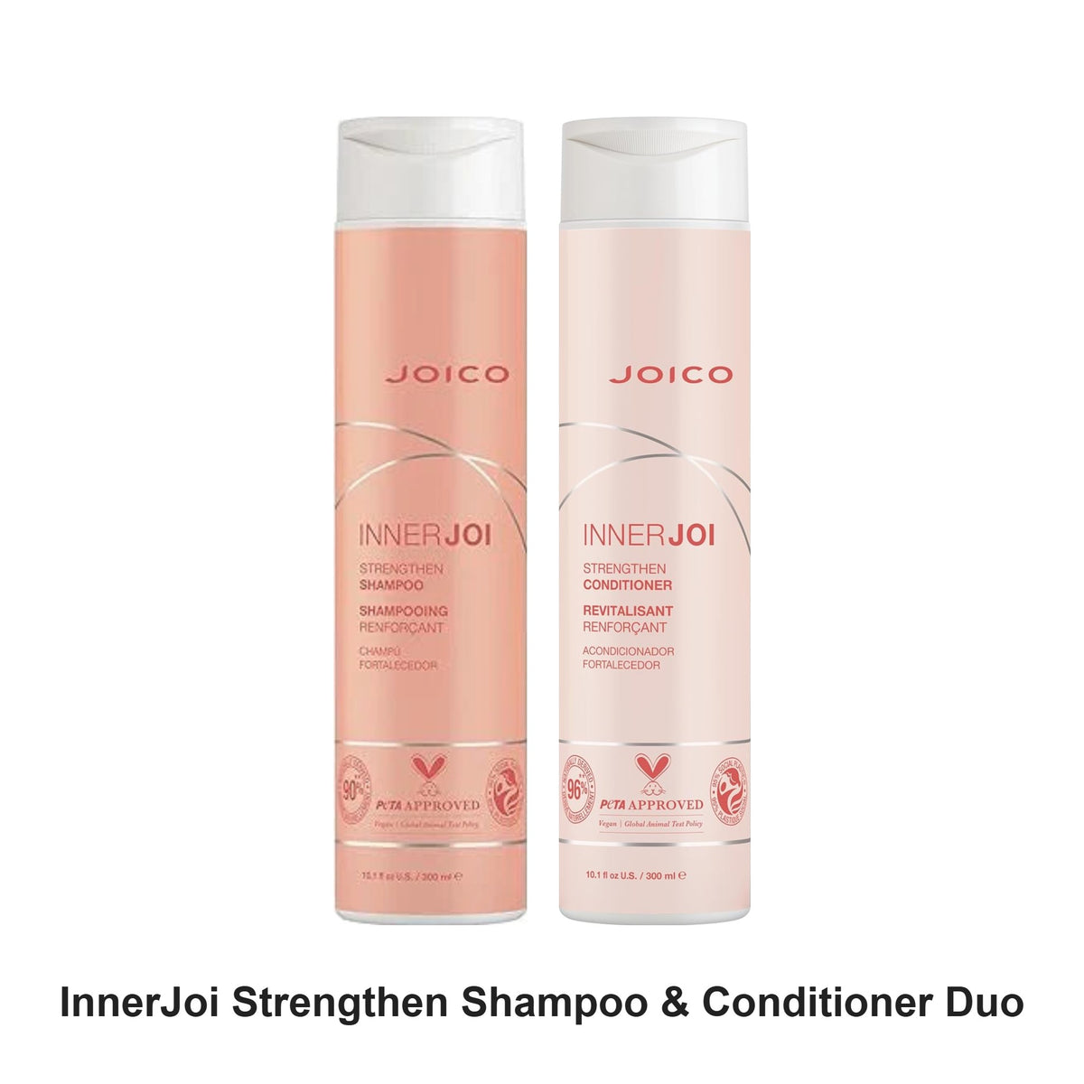 Joico - InnerJoi Strengthen Shampoo & Conditioner Duo Bundle – bundle contents: Inner Joi Strengthen Shampoo 300ml, InnerJoi Strength Conditioner 300ml