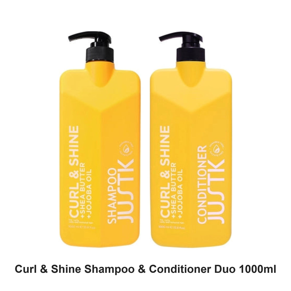 JustK - Curl & Shine Shampoo & Conditioner Duo 1000ml Bundle – bundle contents: Curl & Shine Shea Butter & Jojoba Oil Shampoo 1000ml, Curl & Shine Shea Butter & Jojoba Oil Conditioner 1000ml