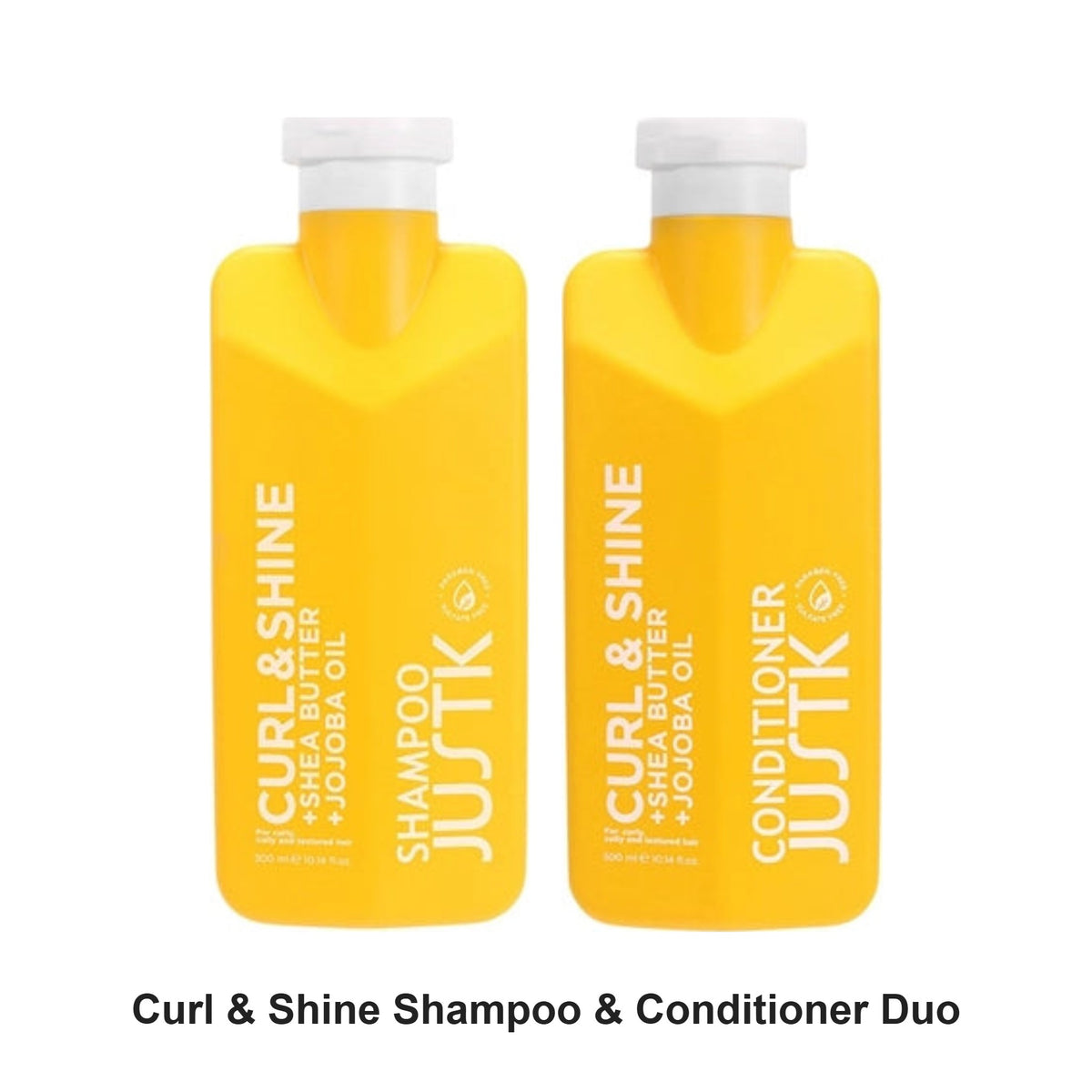 JustK - Curl & Shine Shampoo & Conditioner Duo Bundle – bundle contents: Curl & Shine Shea Butter & Jojoba Oil Shampoo 300ml, Curl & Shine Shea Butter & Jojoba Oil Conditioner 300ml