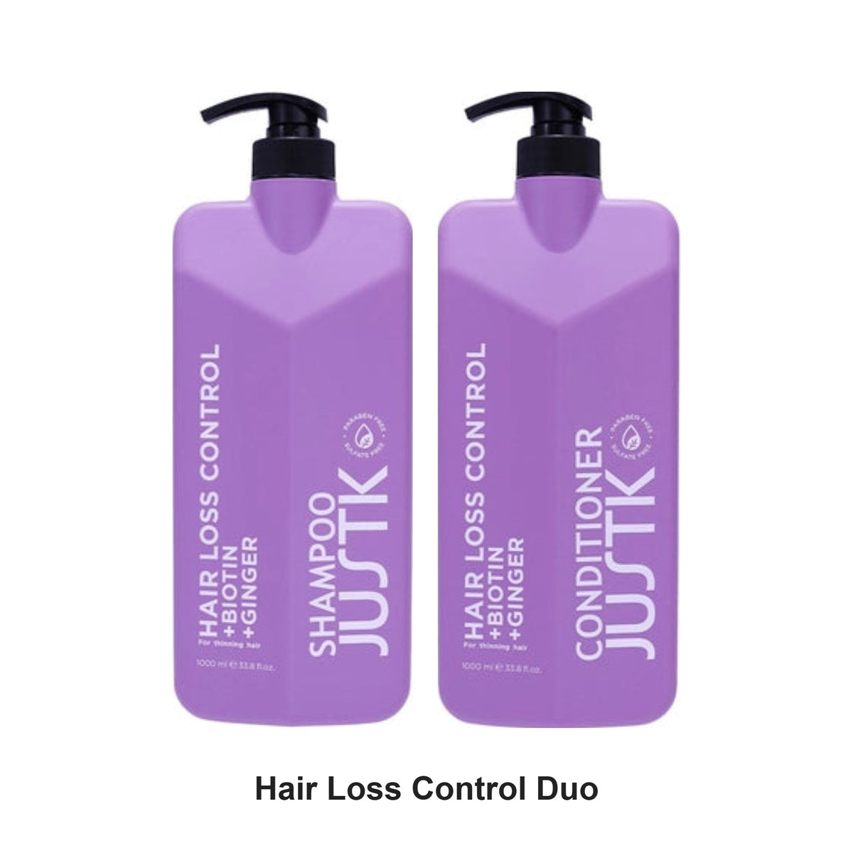 JustK - Hair Loss Control Shampoo & Conditioner Duo 1000ml Bundle – bundle contents: Hair Loss Control Biotin & Ginger Shampoo 1000ml, Hair Loss Control Biotin & Ginger Conditioner 1000ml
