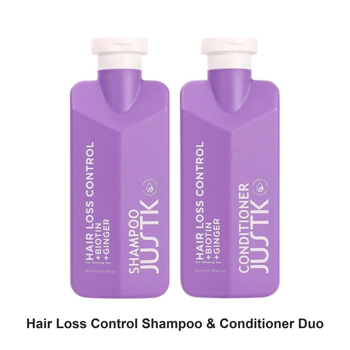 JustK - Hair Loss Control Shampoo & Conditioner Duo Bundle – bundle contents: Hair Loss Control Biotin & Ginger Shampoo 300ml, Hair Loss Control Biotin & Ginger Conditioner 300ml