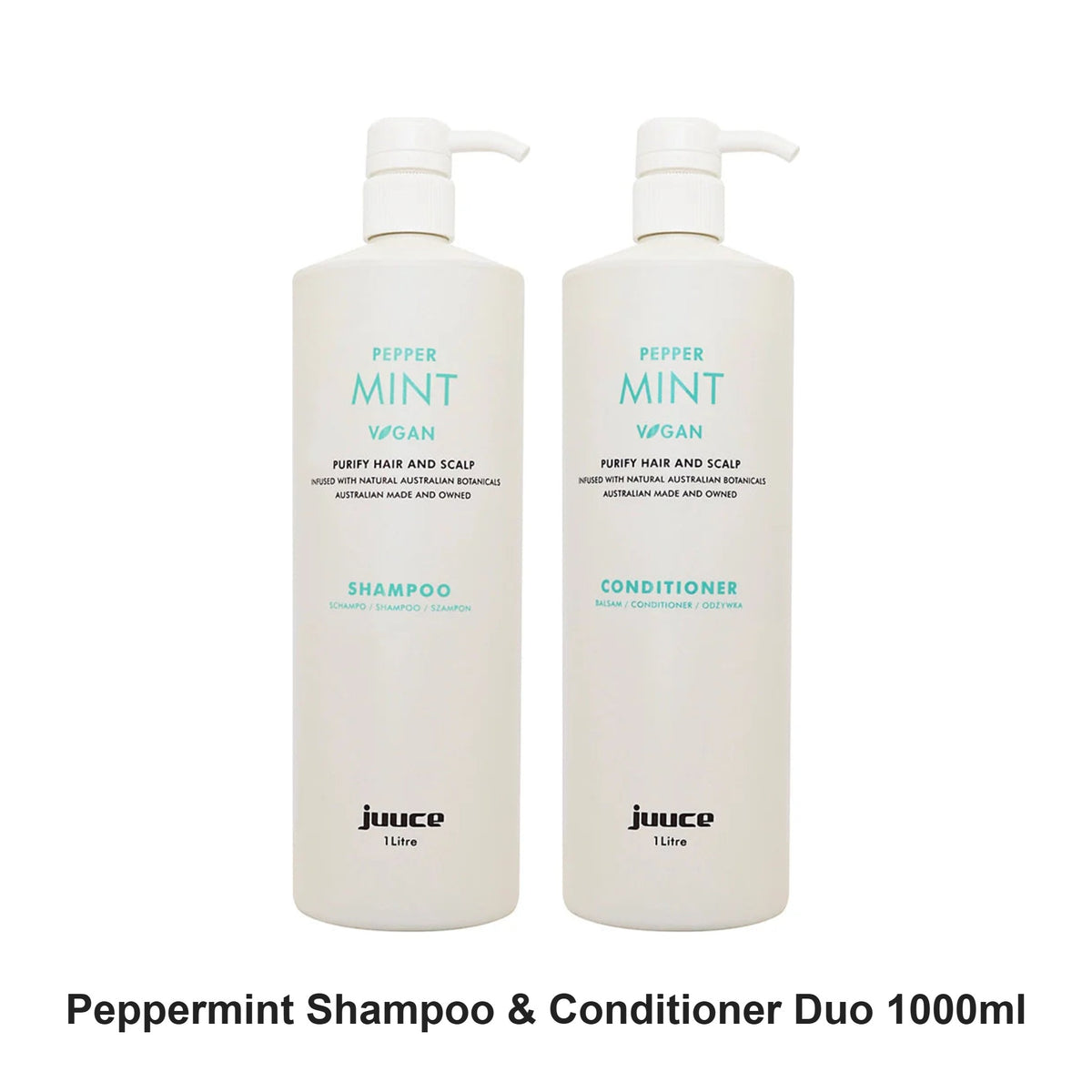 Juuce - Peppermint Shampoo & Conditioner Duo 1000ml Bundle – bundle contents: Peppermint Shampoo 1000ml, Peppermint Conditioner 1000ml