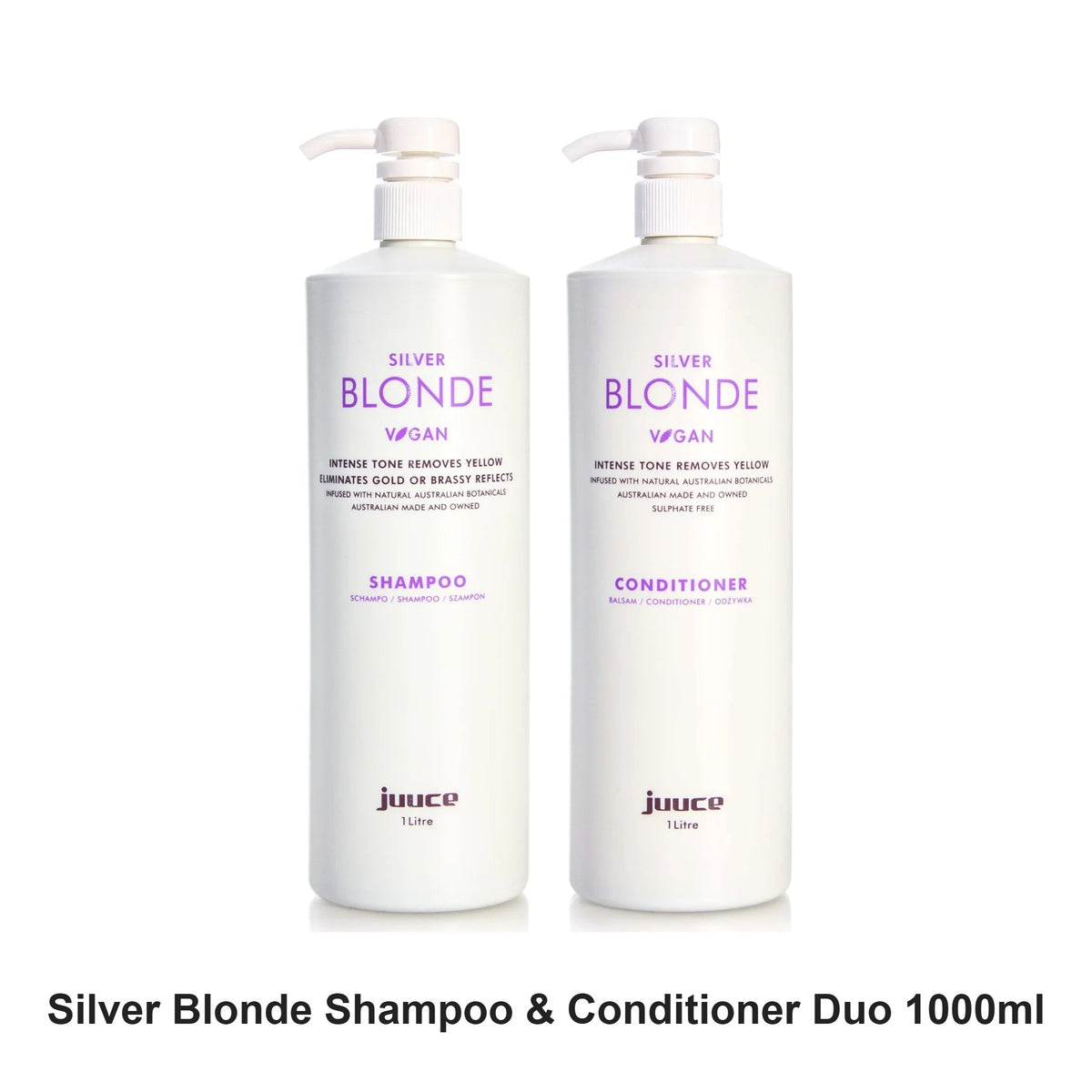Juuce - Silver Blonde Shampoo & Conditioner Duo 1000ml Bundle – bundle contents: Silver Blonde Shampoo 1000ml, Silver Blonde Conditioner 1000ml