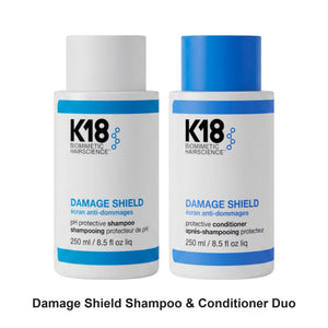 K18 - Damage Shield Shampoo & Conditioner Duo Bundle – bundle contents: Damage Shield pH Protective Shampoo 250ml, Damage Shield Protective Conditioner 250ml