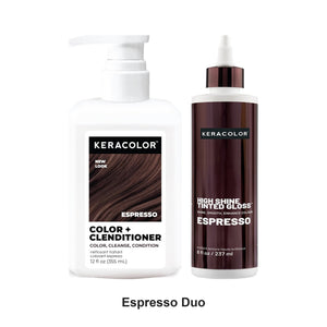 Keracolor - Espresso Color + Clenditioner & Tinted Gloss Duo Bundle – bundle contents: Color + Clenditioner Espresso 355ml, High Shine Tinted Gloss Espresso 237ml