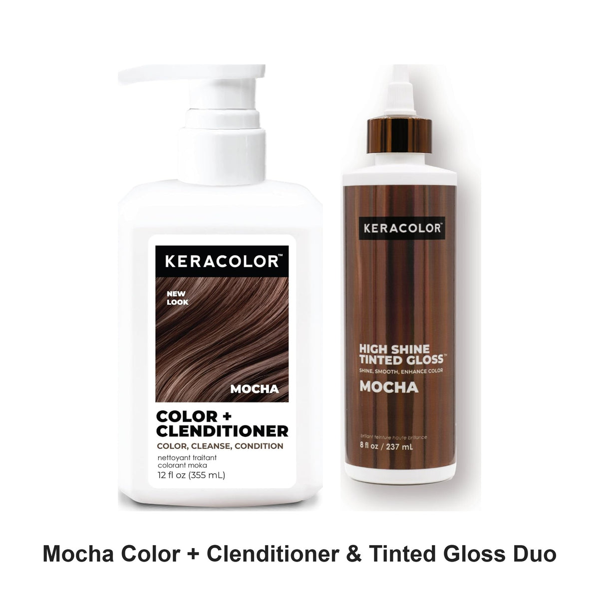 Keracolor - Mocha Color + Clenditioner & Tinted Gloss Duo Bundle – bundle contents: Color + Clenditioner Mocha 355ml, High Shine Tinted Gloss Mocha 237ml