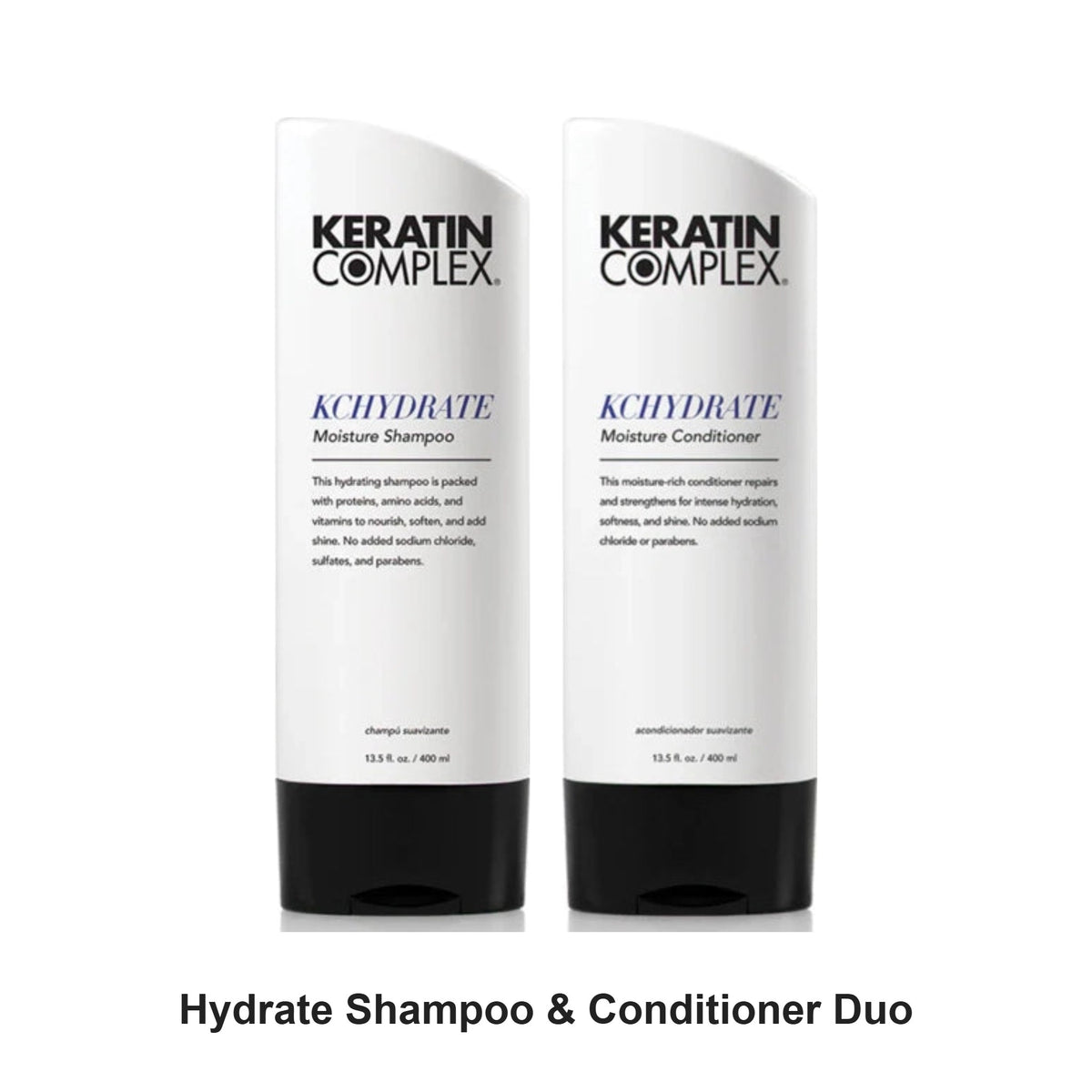 Keratin Complex - Hydrate Shampoo & Conditioner Duo Bundle – bundle contents: Hydrate Shampoo 400ml, Hydrate Conditioner 400ml